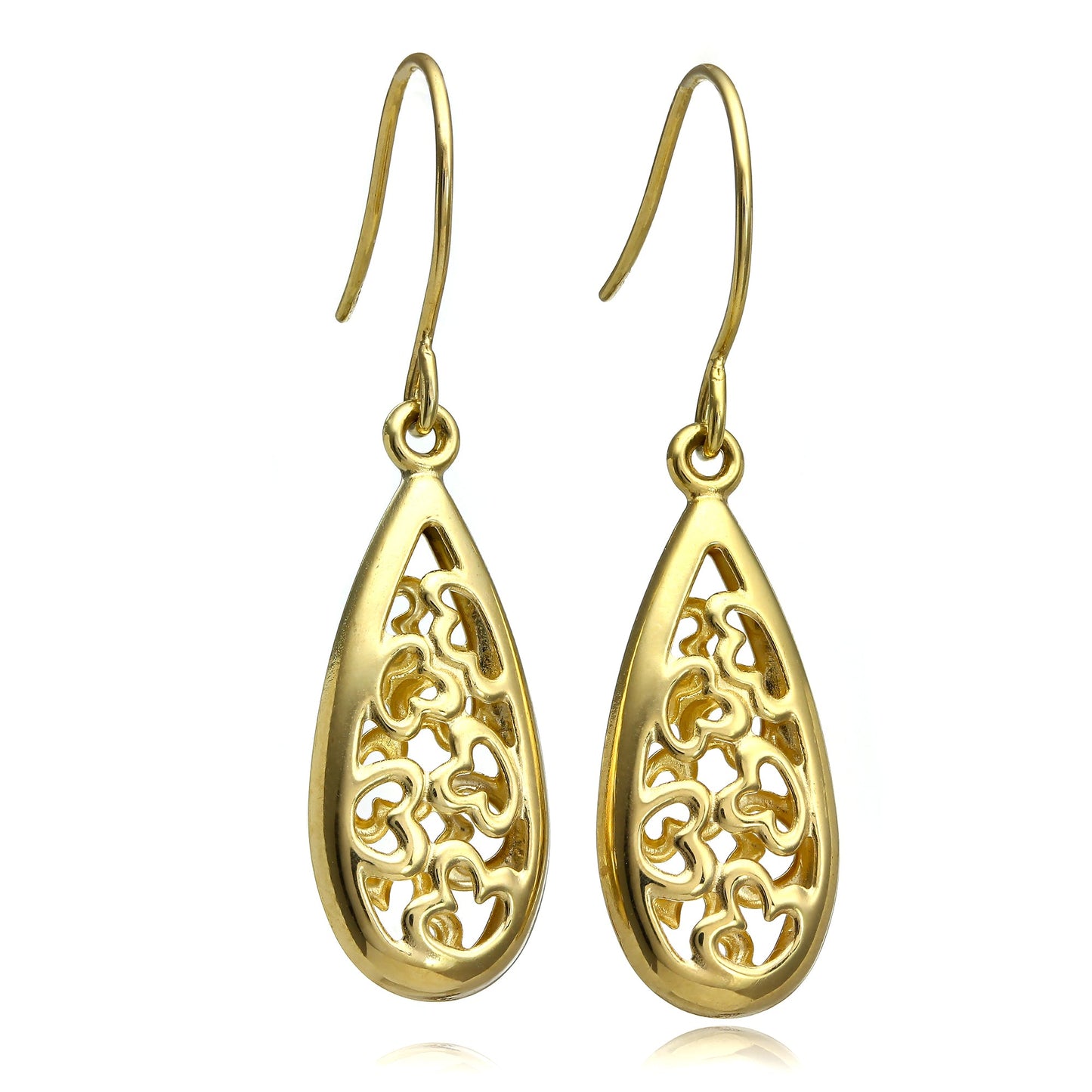 9ct Gold Open Heart Long Dangle Earrings