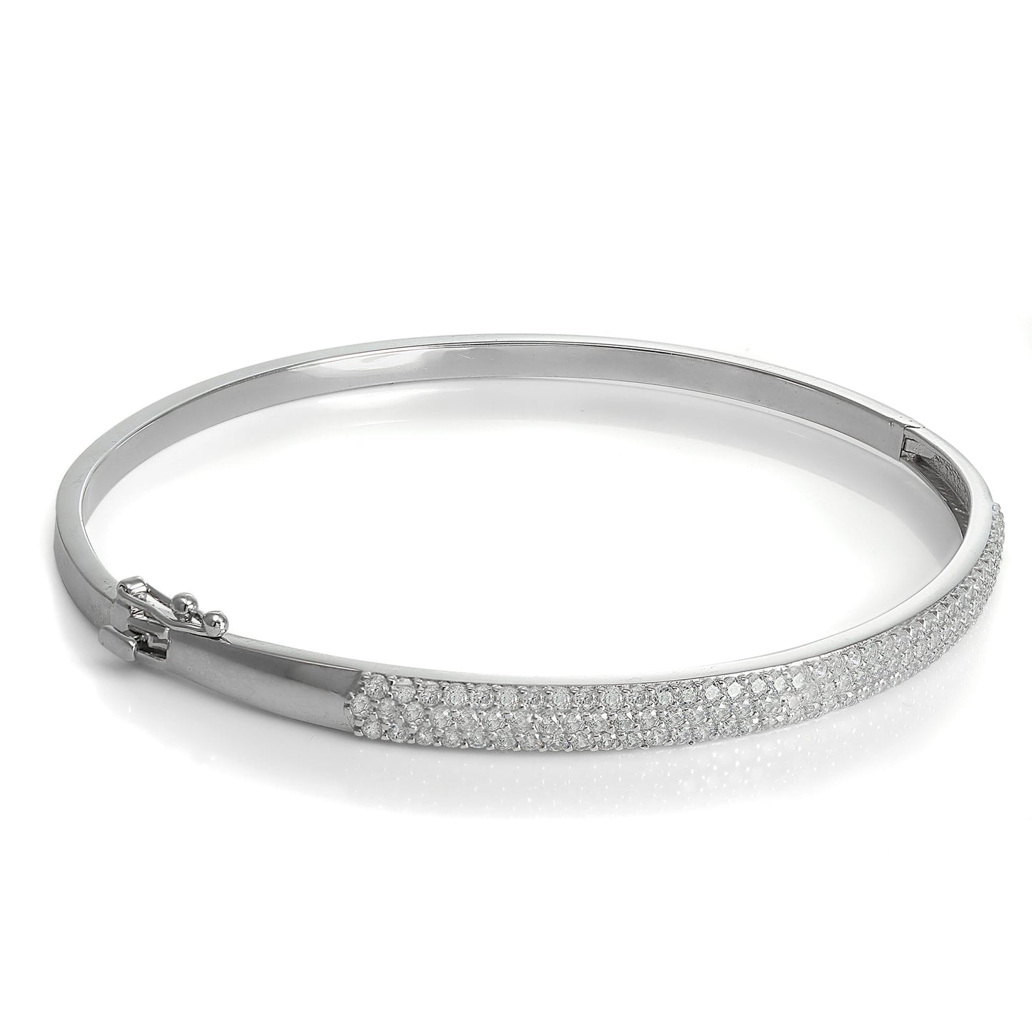 9ct White Gold CZ Crystal Hinged Bangle