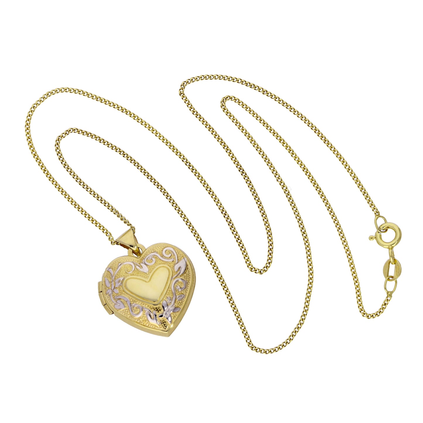 9ct Gold 4 Photo Heart Family Locket w White Gold Design on Chain 16 - 20 Inches