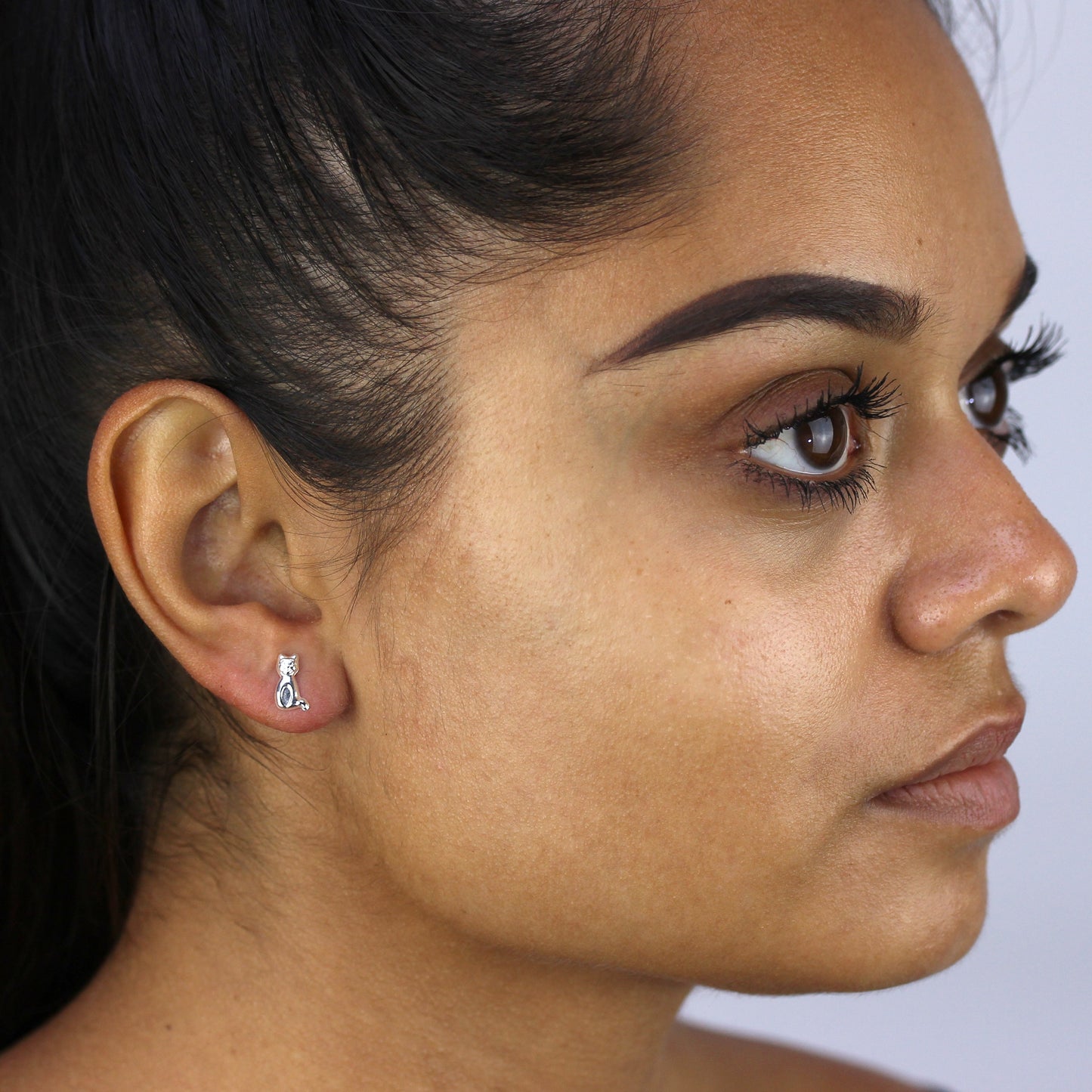 Sterling Silver Sitting Cat Stud Earrings