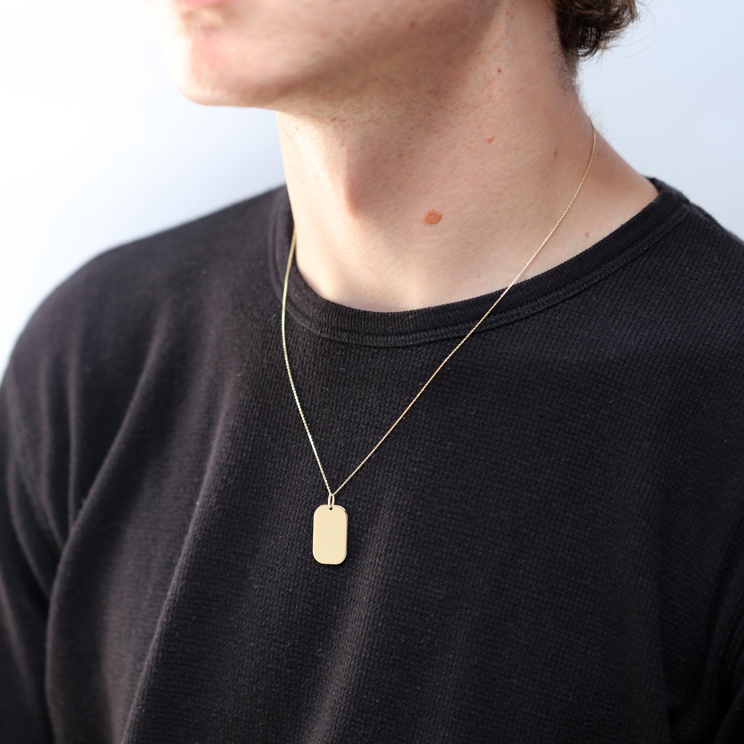 Large 9ct Yellow Gold Engravable Dog Tag Necklace 16 - 20 Inches