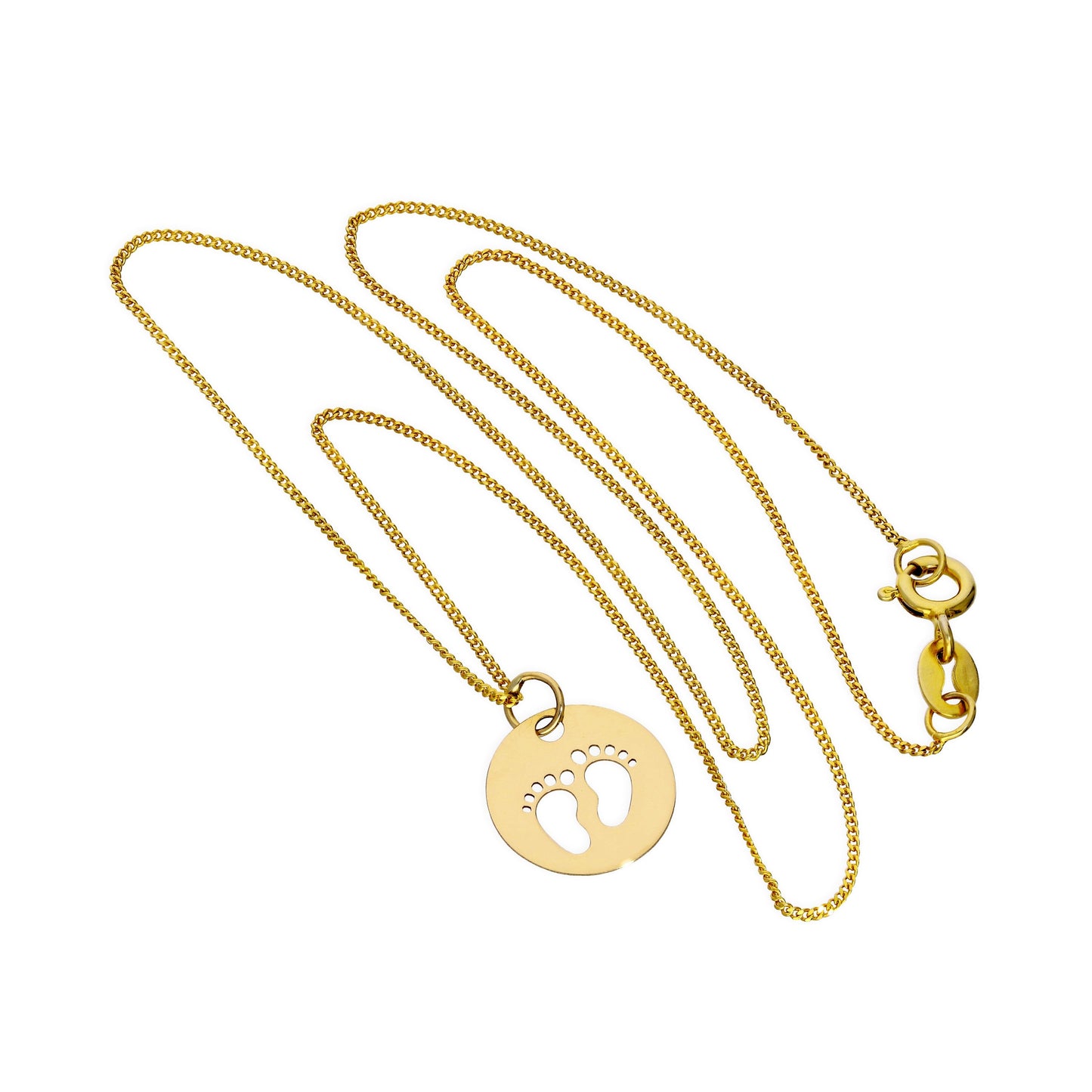 9ct Gold Charm w Cut Out Footprints Pendant Necklace 16 - 20 Inches