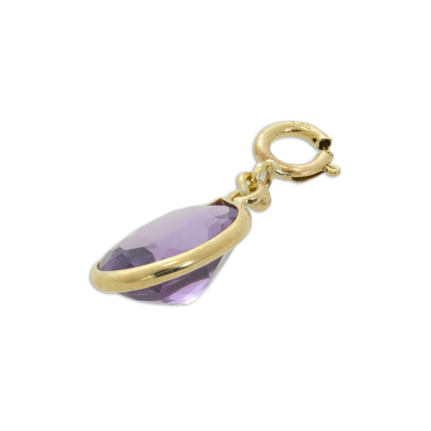 9ct Gold & Amethyst CZ Crystal Oval Clip on Charm