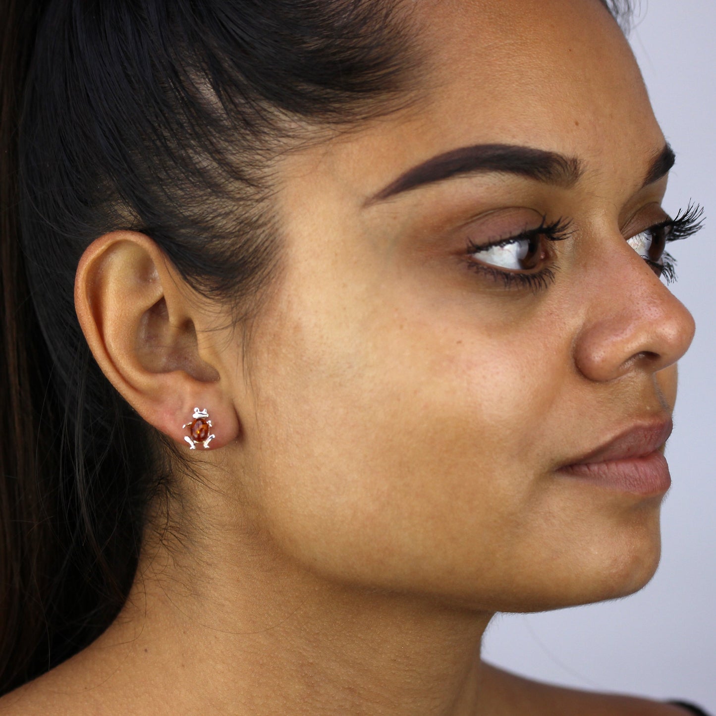 Sterling Silver & Baltic Amber Frog Stud Earrings