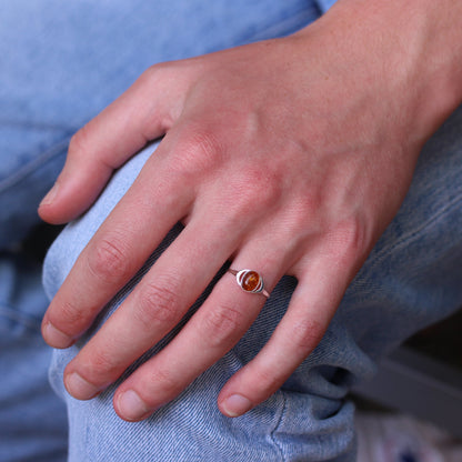Small Sterling Silver & Baltic Amber Oval Ring