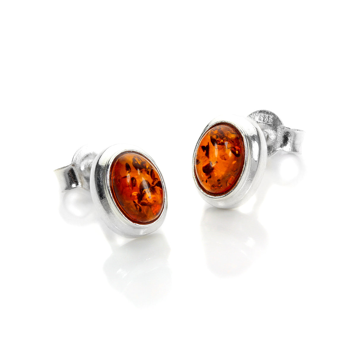 Sterling Silver & Baltic Amber Oval Stud Earrings