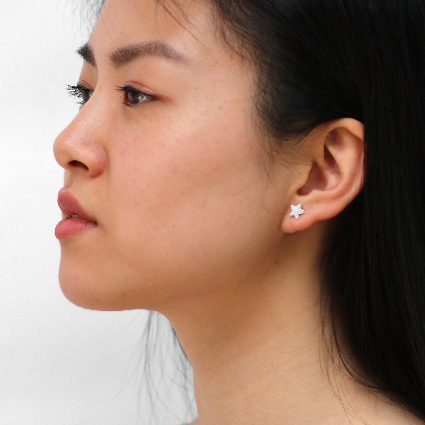 Sterling Silver Brushed Flat Star Stud Earrings