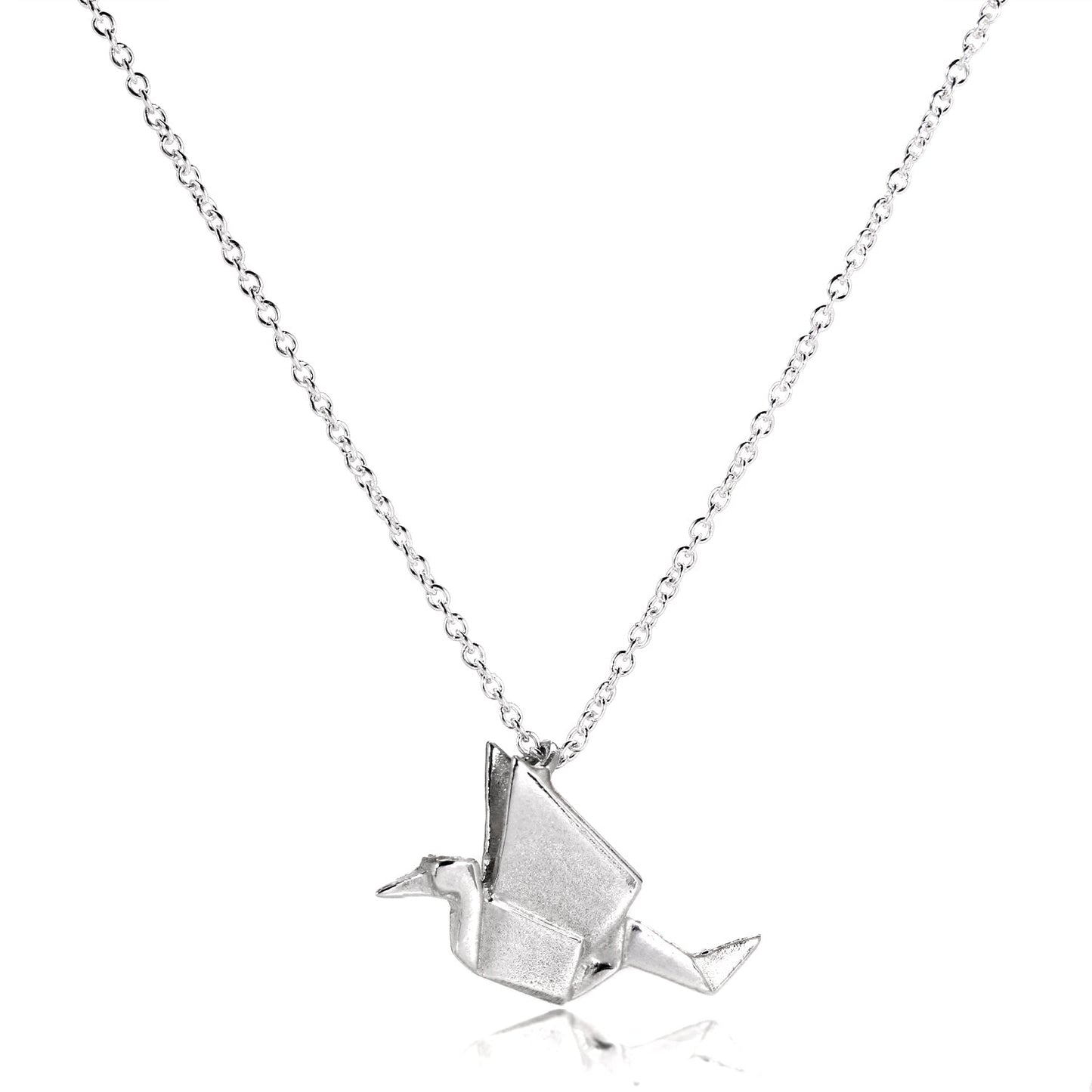 Sterling Silver Origami Crane Pendant Necklace