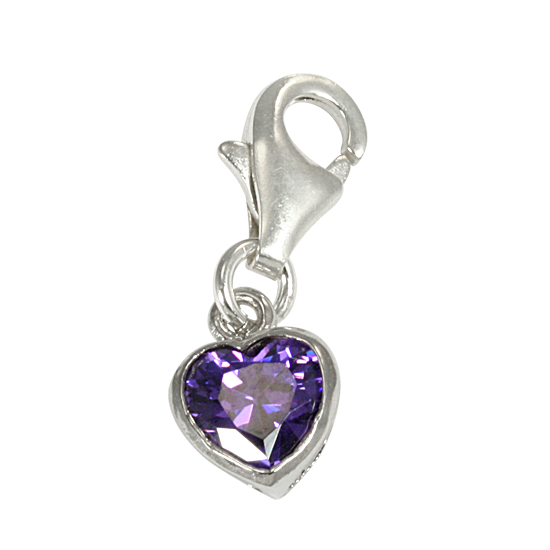 Sterling Silver Purple Heart Crystal Charm