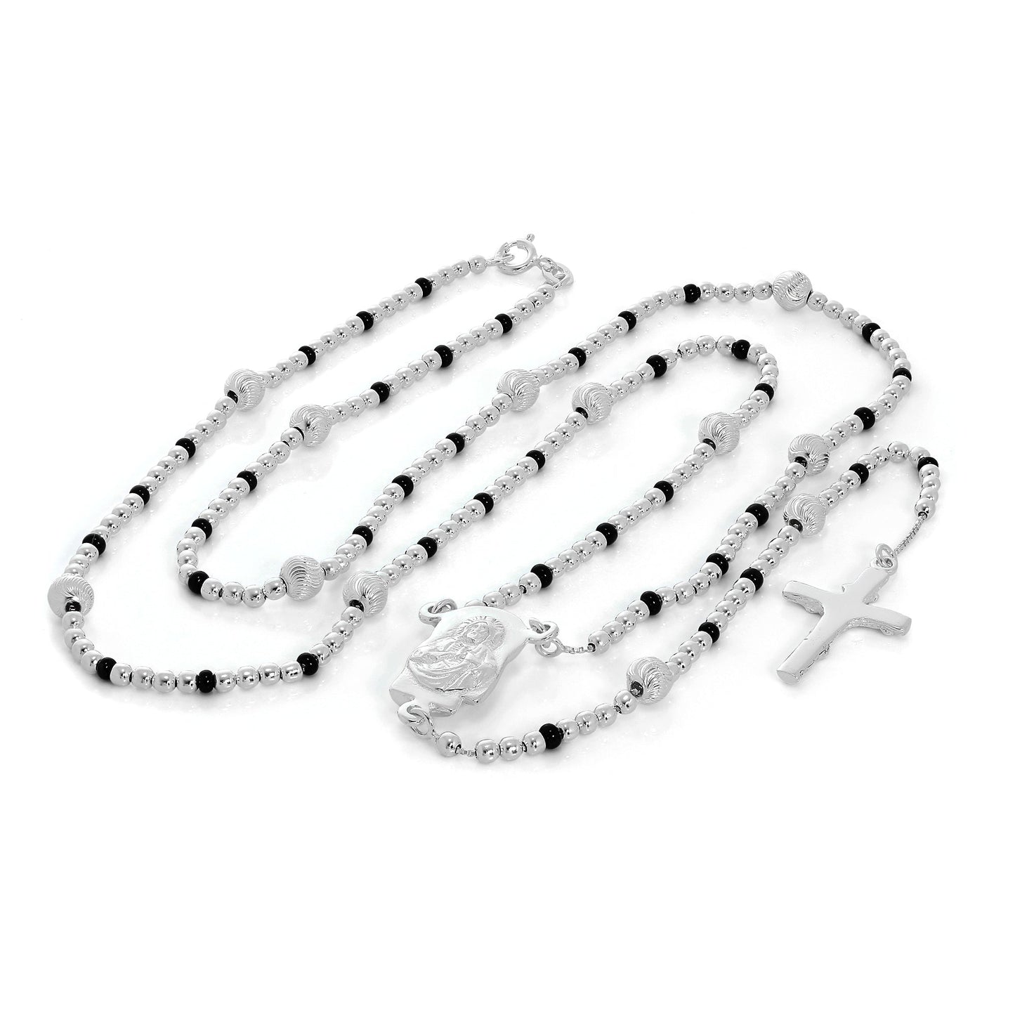 Sterling Silver Rosary Bead Necklace
