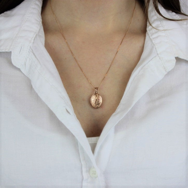 9ct Rose Gold Floral Engraved Locket