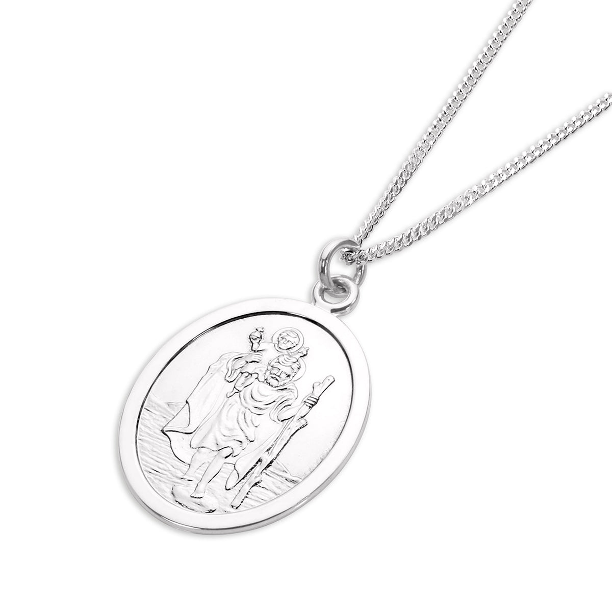 Sterling Silver Oval Saint Christopher Pendant - 16 - 24 Inches