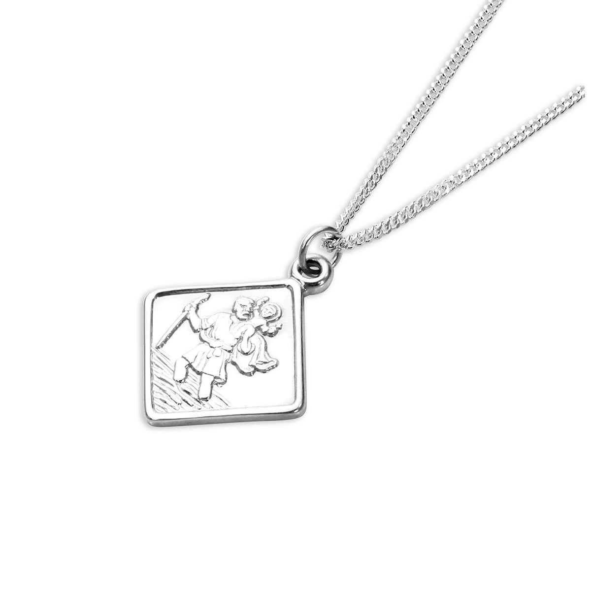 Sterling Silver Small Square Saint Christopher Pendant
