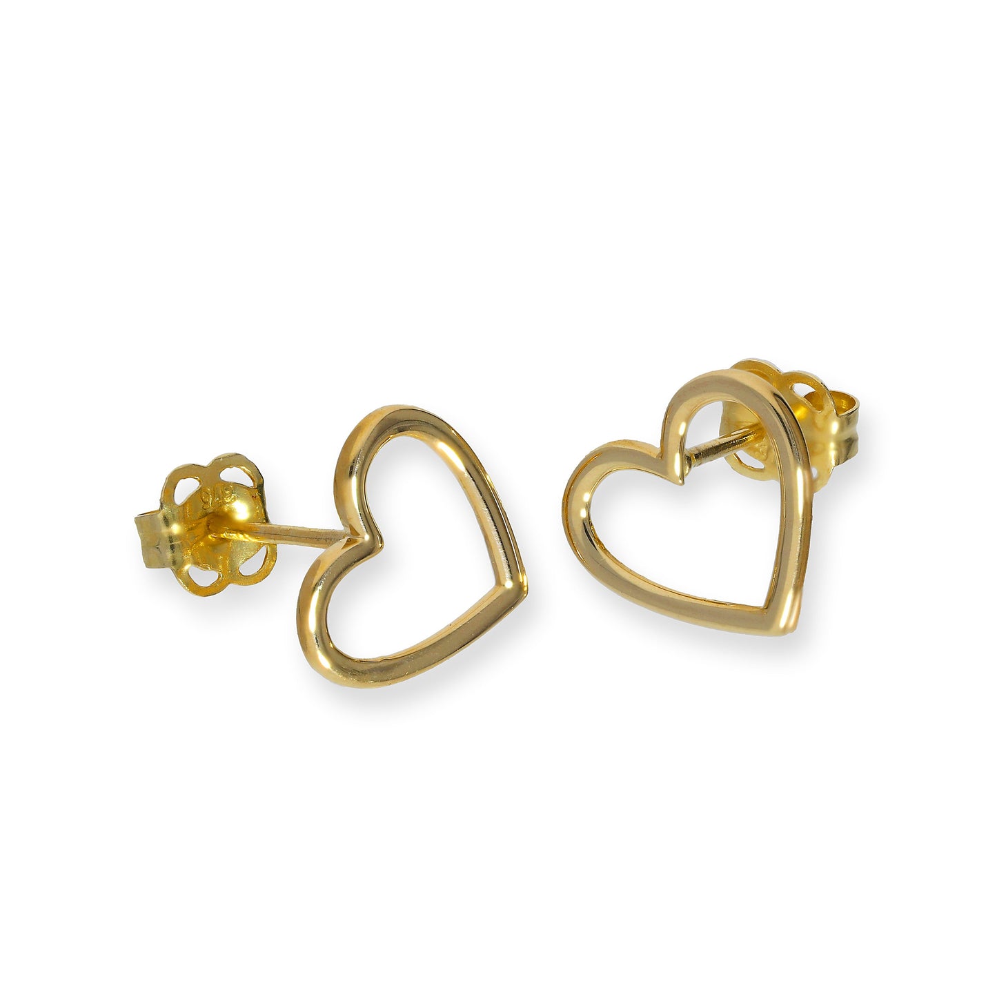 9ct Gold Heart Outline Stud Earrings