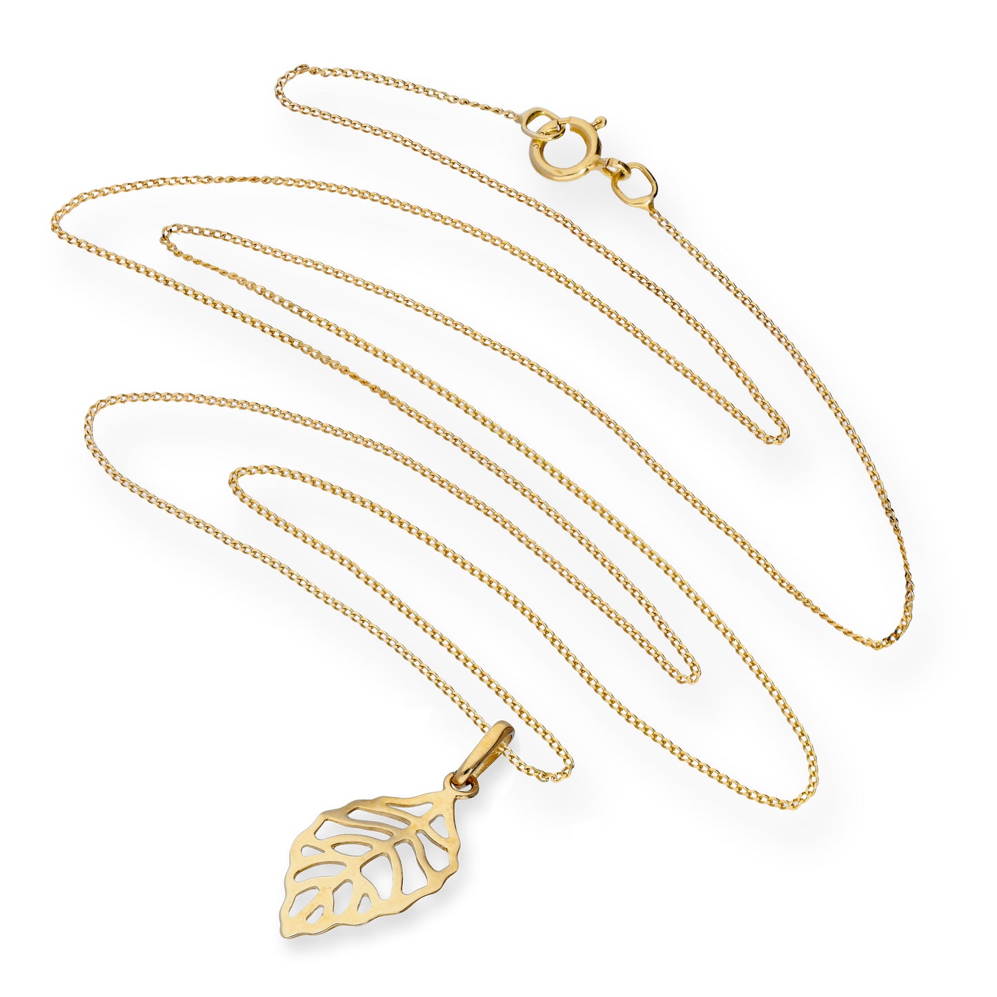 9ct Gold Cut Out Leaf Pendant Necklace 16 - 20 Inches