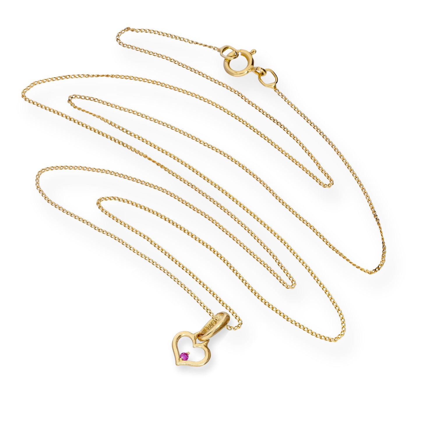 9ct Gold Heart Outline w Ruby CZ Crystal Pendant Necklace 16 - 20 Inches