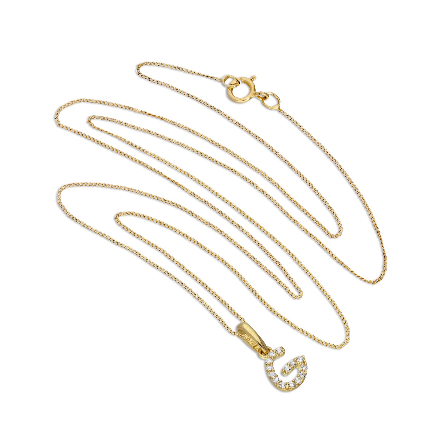 9ct Gold & Clear CZ Crystal Hanging Script Alphabet Letter G Pendant on 16 - 20 Inches Chain