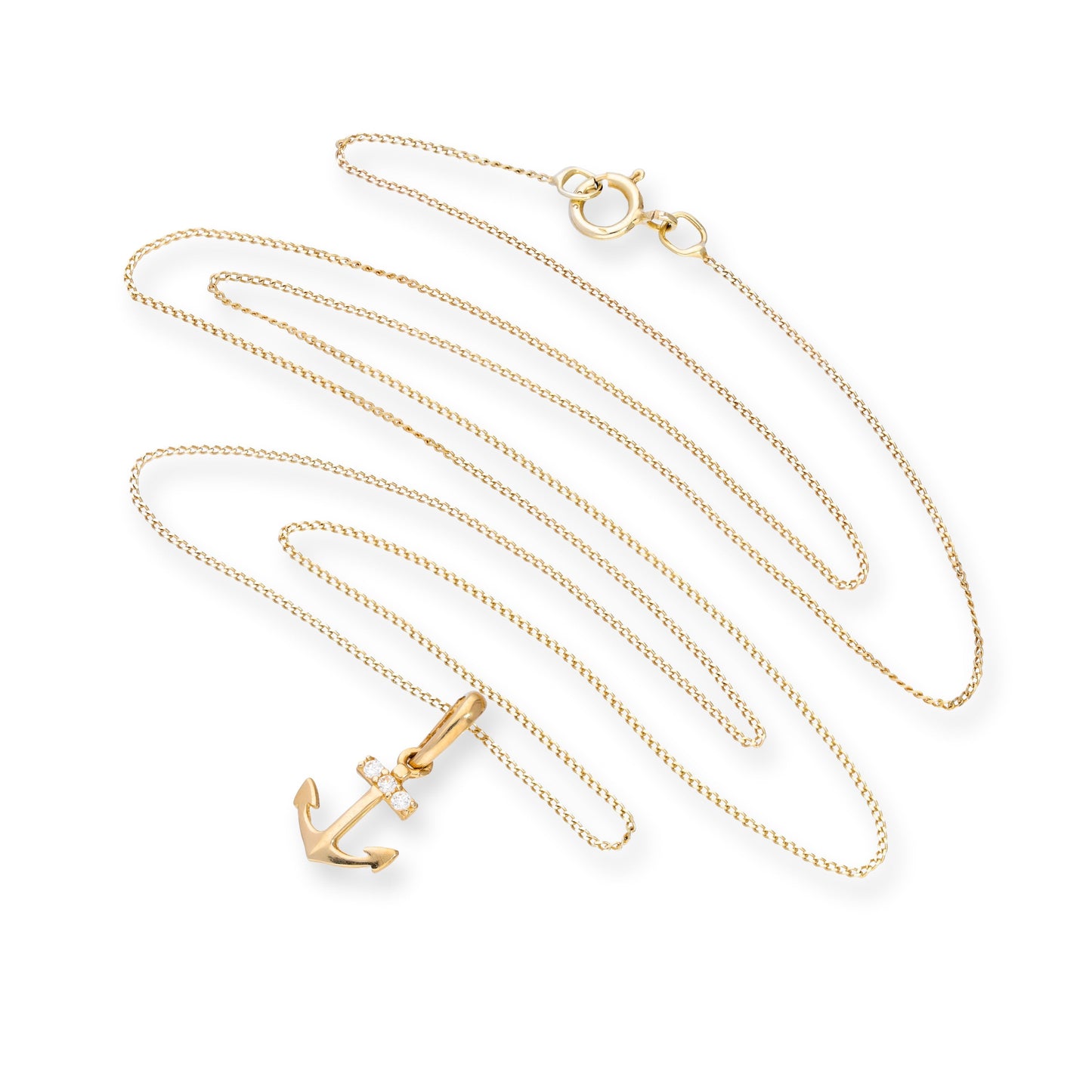 9ct Gold & Clear CZ Crystal Anchor Pendant Necklace
