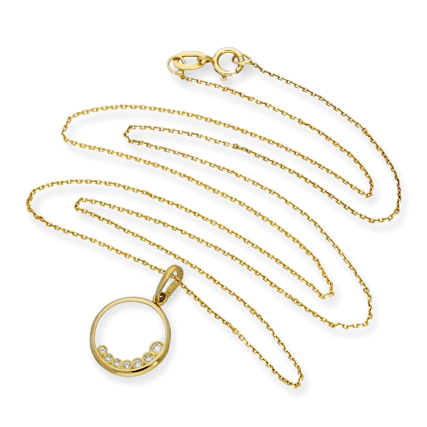 9ct Gold & Clear CZ Crystal Cut Out Circle Pendant Necklace