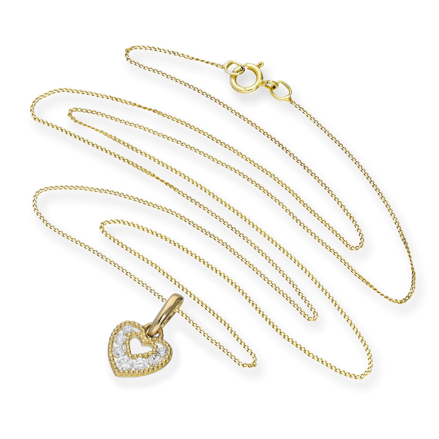 9ct Gold & Clear CZ Crystal Double Cut Out Heart Pendant Necklace