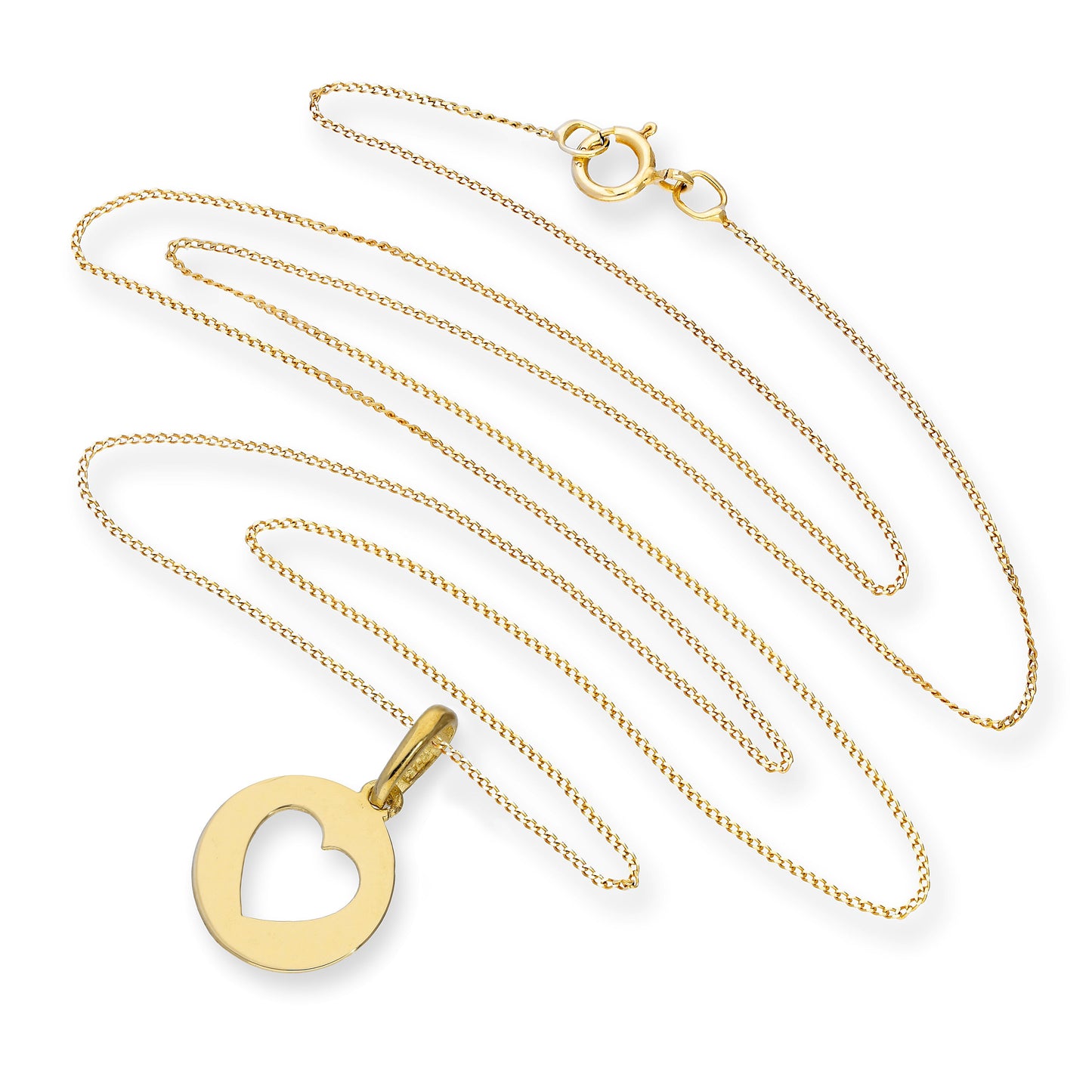 9ct Gold Round Pendant w Cut Out Heart on Chain