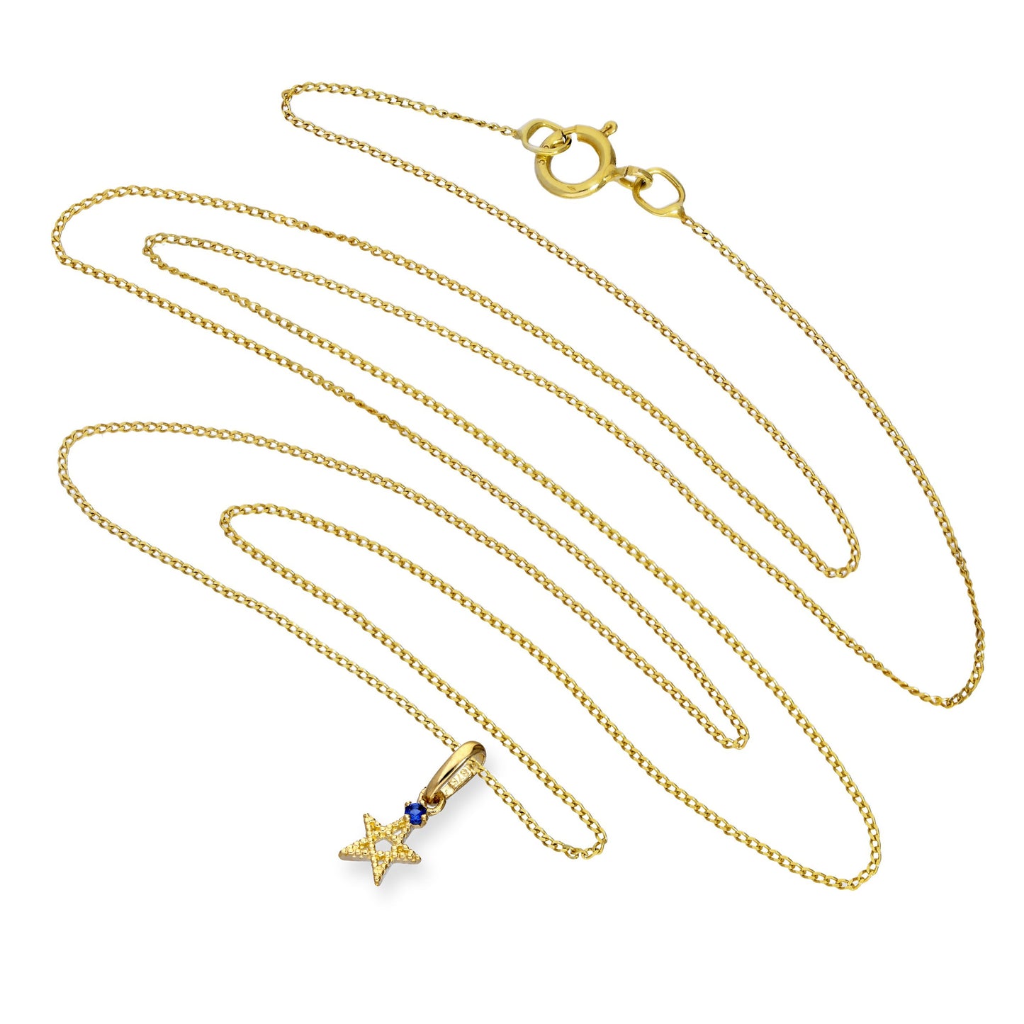 9ct Gold & Sapphire CZ Crystal Pentagram Star Pendant Necklace