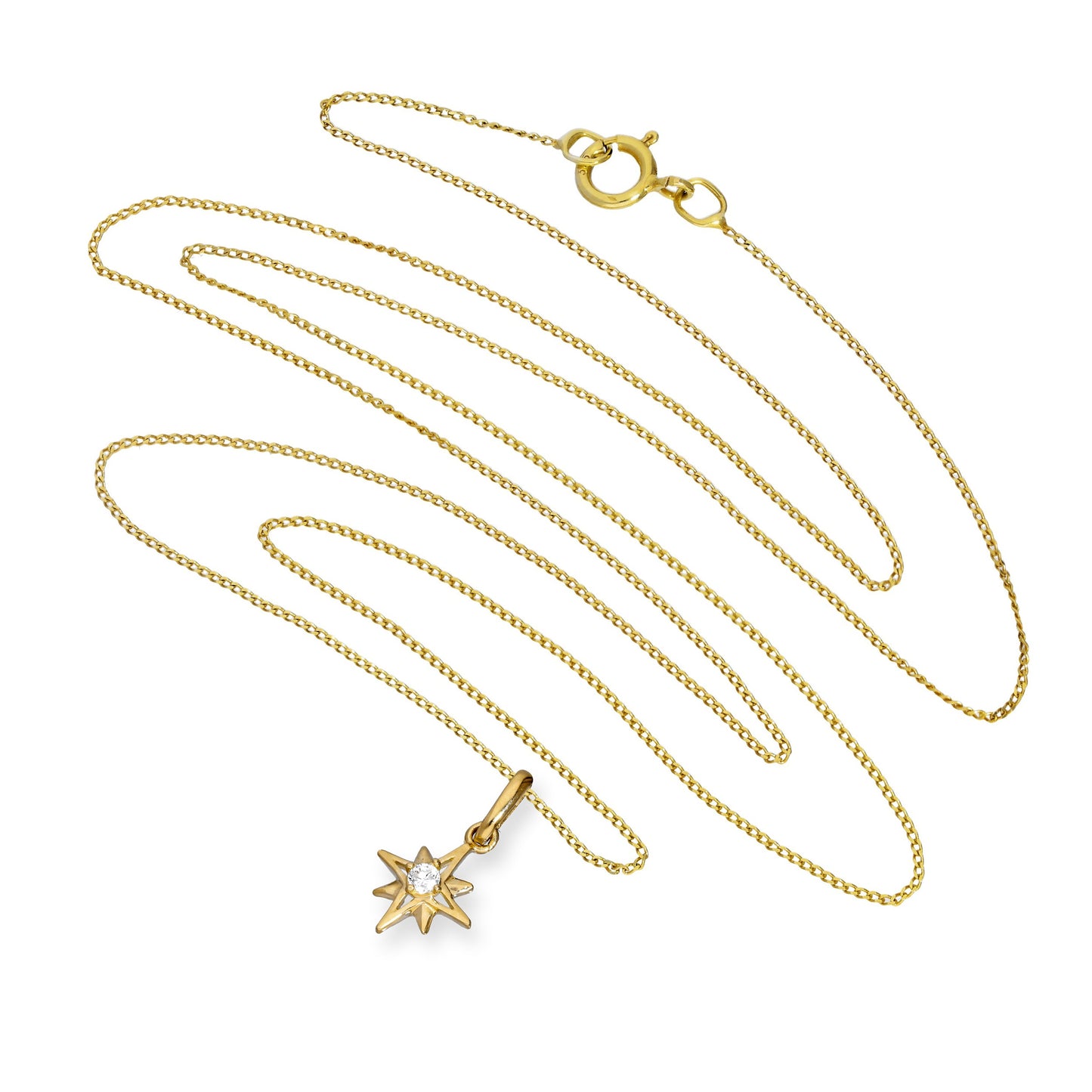 9ct Gold & Clear CZ Crystal Shining Star Pendant Necklace