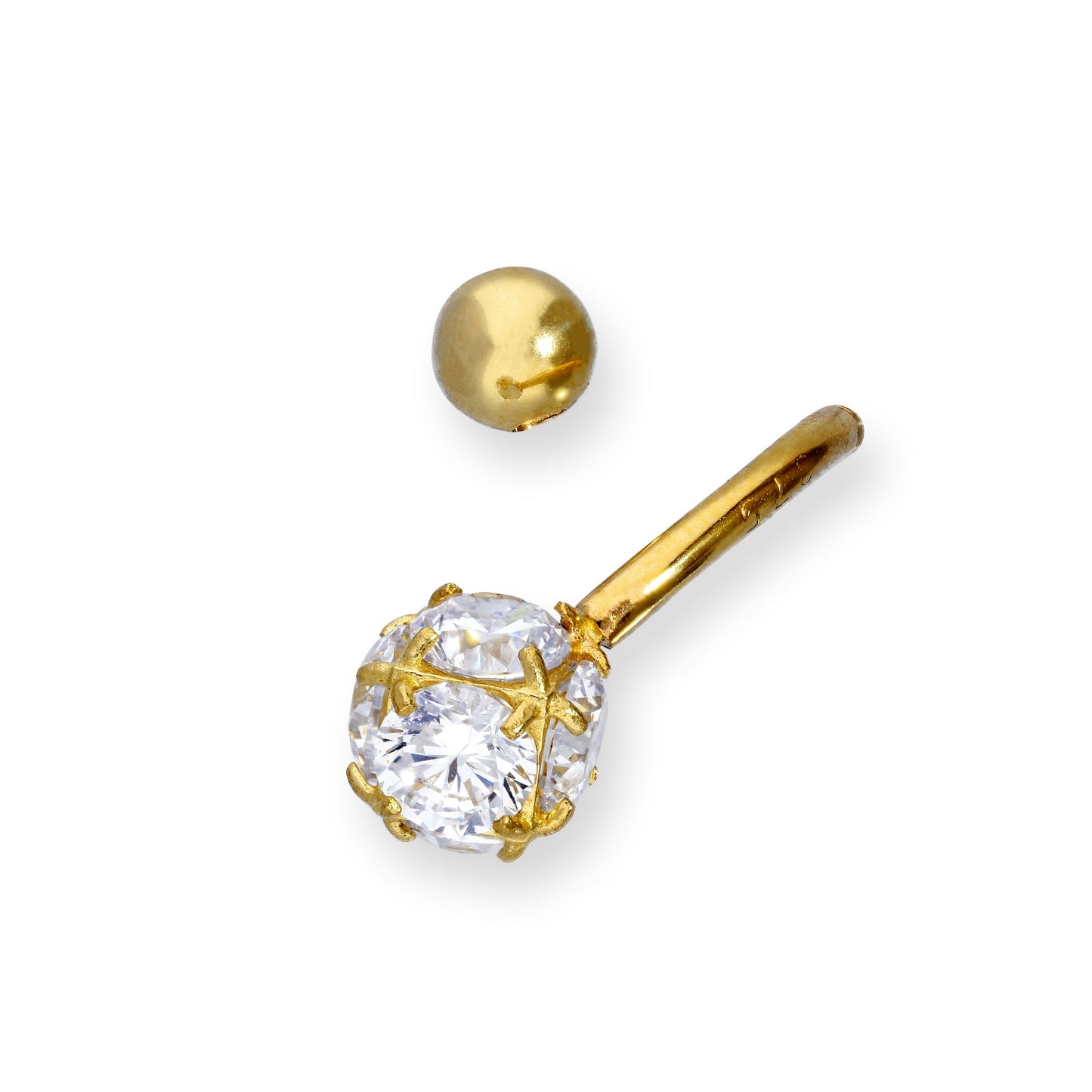 9ct Gold & Clear CZ Crystal Sphere Ball End Belly Bar