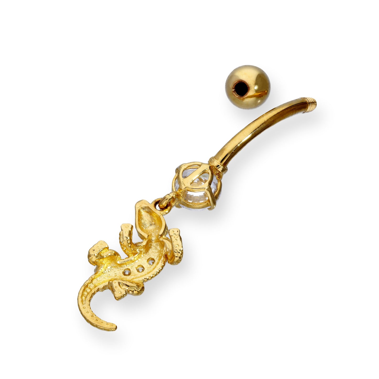 9ct Gold & Clear CZ Crystal Hanging Crocodile Ball End Belly Bar