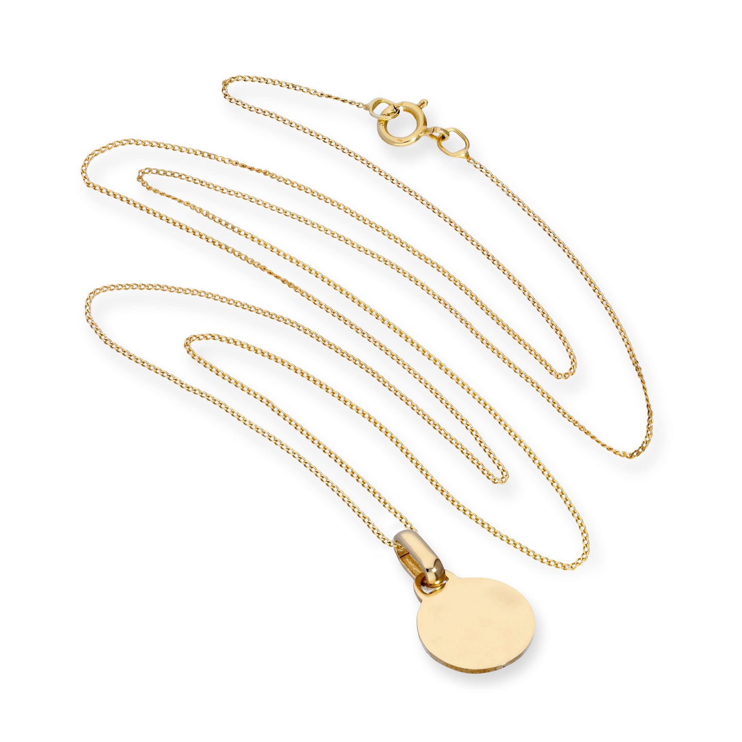 9ct Gold Engravable Round Pendant Necklace 16 - 20 Inches