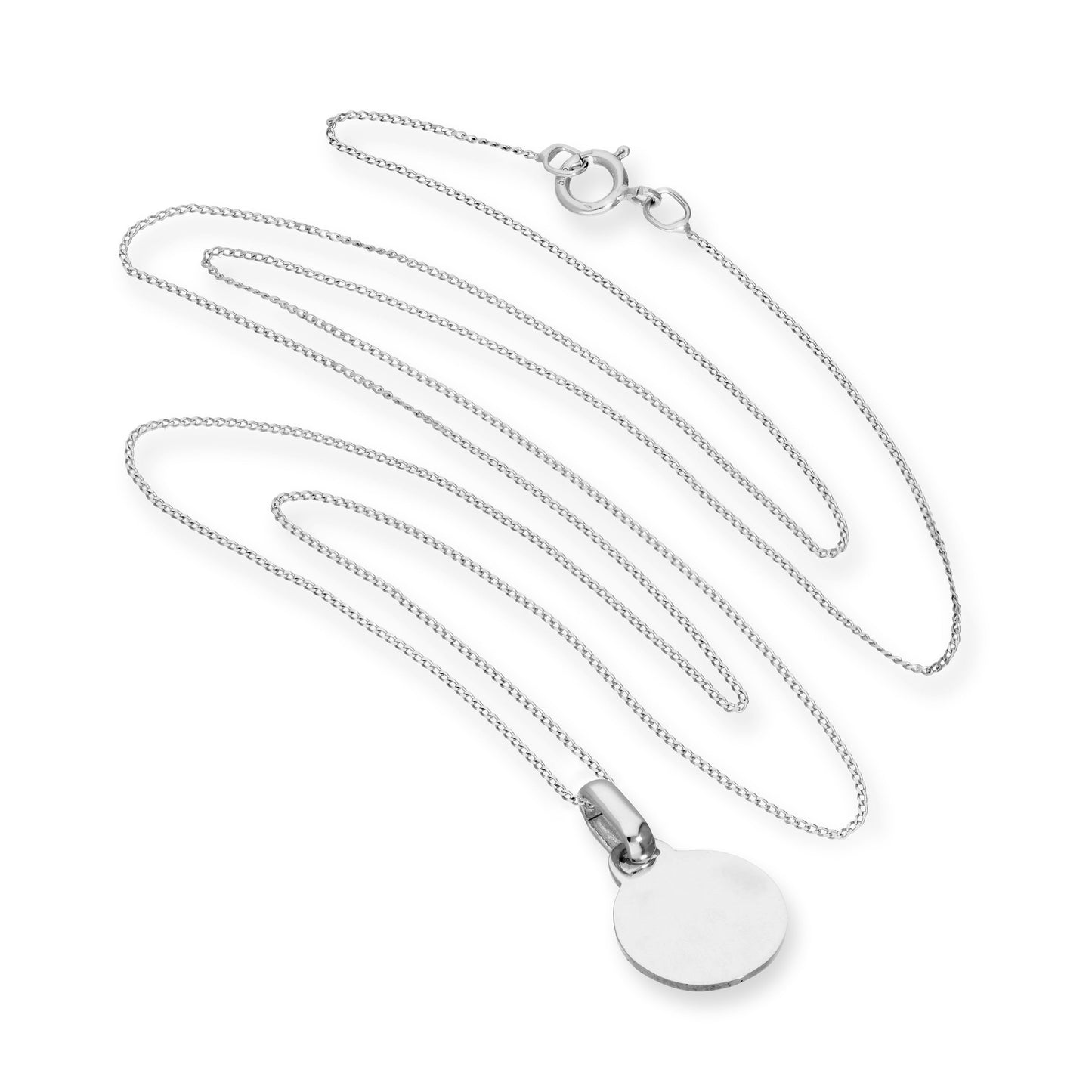 9ct White Gold Engravable Round Pendant Necklace 16 - 20 Inches