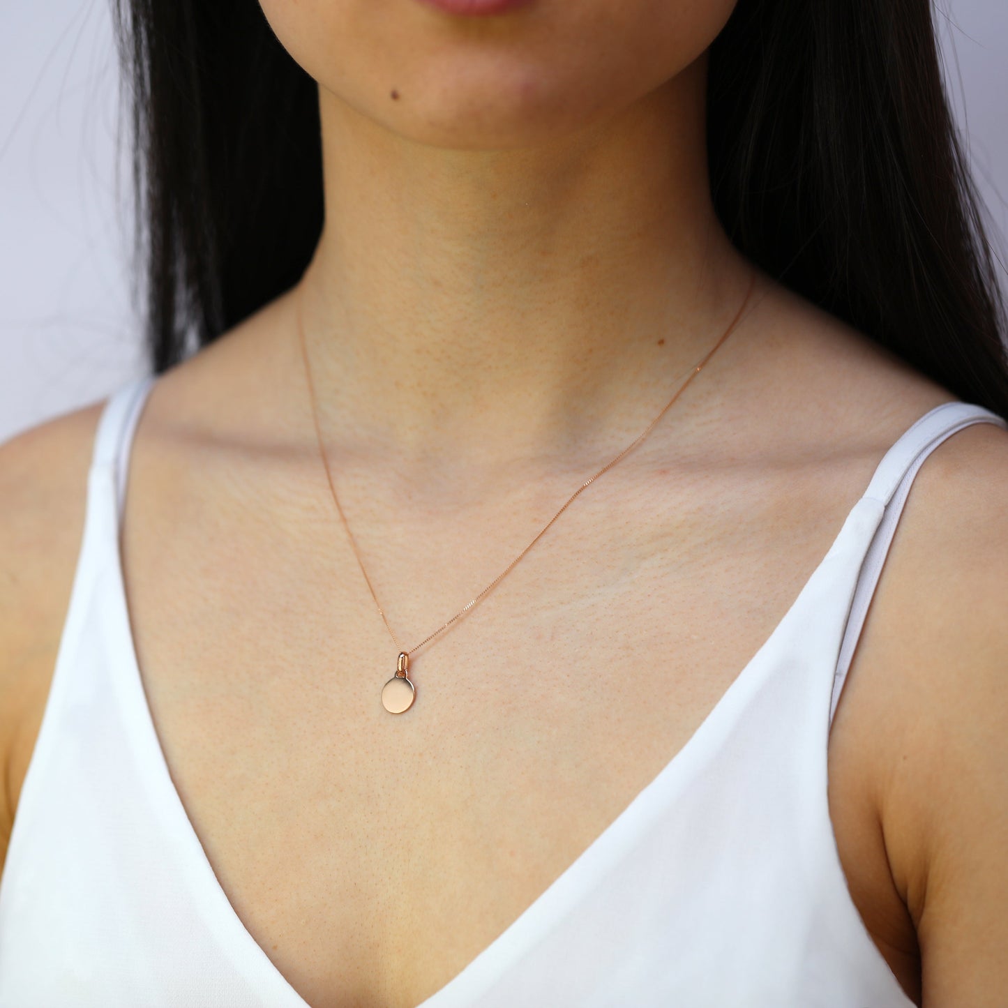 9ct Rose Gold Engravable Round Pendant Necklace 16 - 18 Inches