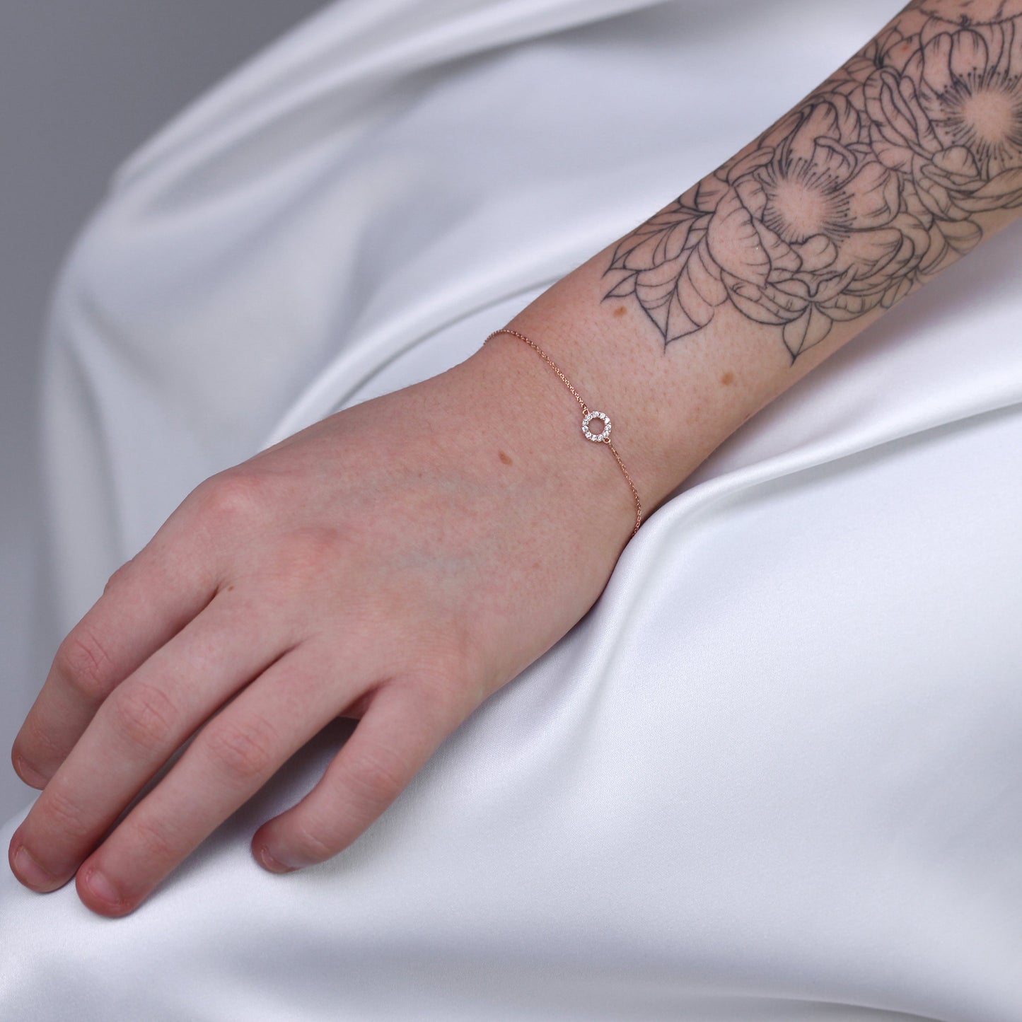 9ct Rose Gold & Clear CZ Crystal 7 Inch Karma Circle Bracelet