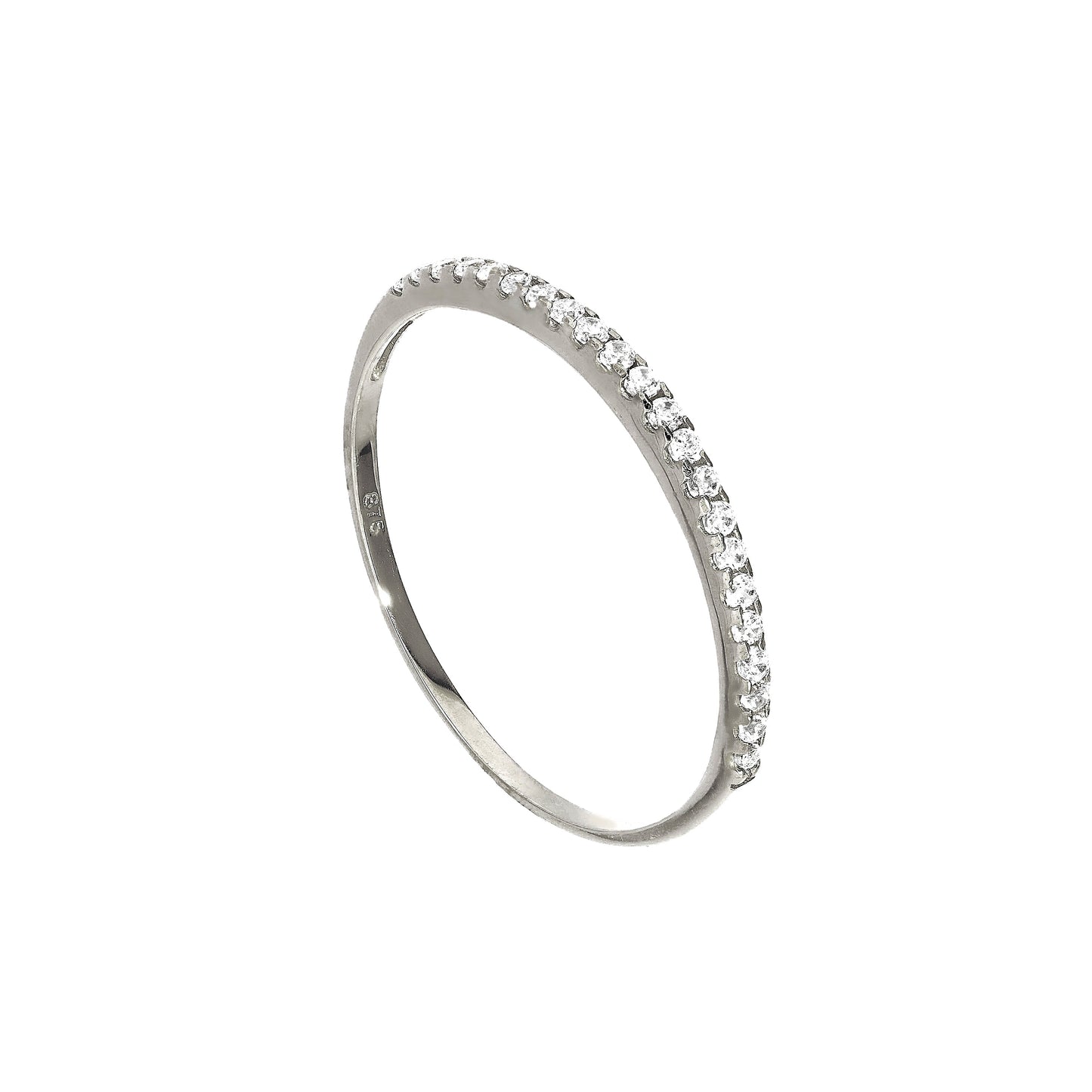 9ct White Gold & Clear CZ Crystal Half Eternity Stacking Ring Size I-U