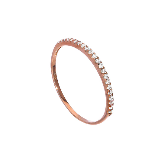 9ct Rose Gold & Clear CZ Crystal Half Eternity Stacking Ring Size I-U