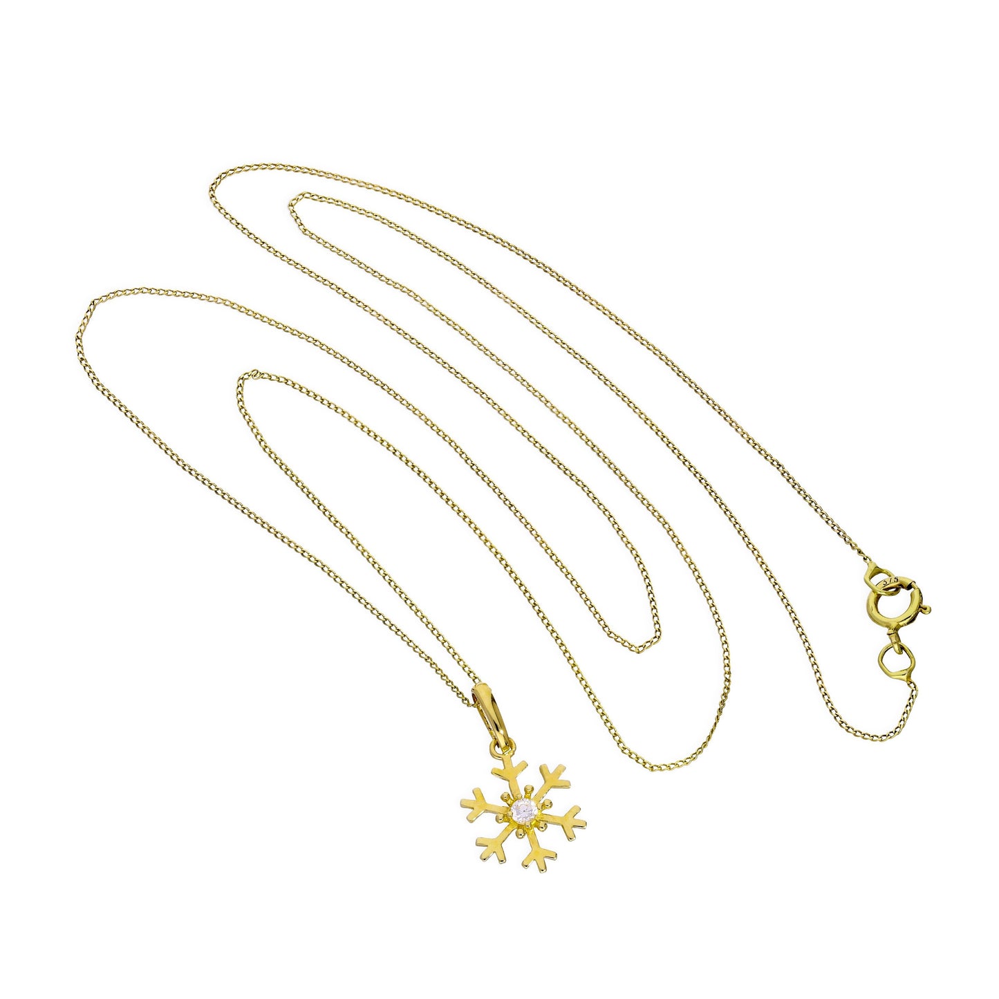 9ct Gold & Clear CZ Crystal Snowflake Pendant Necklace 16 - 20 Inches