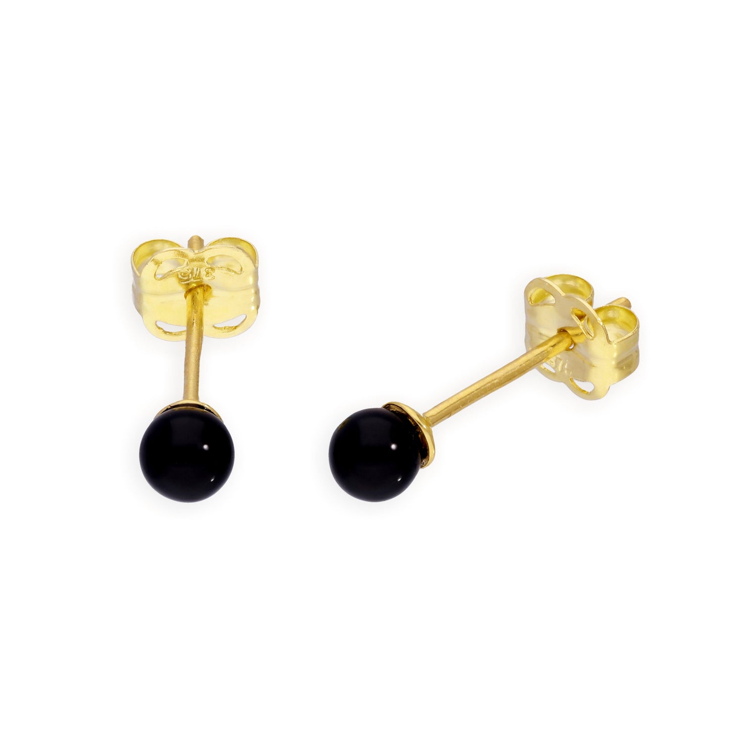 9ct Gold & 3mm Black Ball Stud Earrings