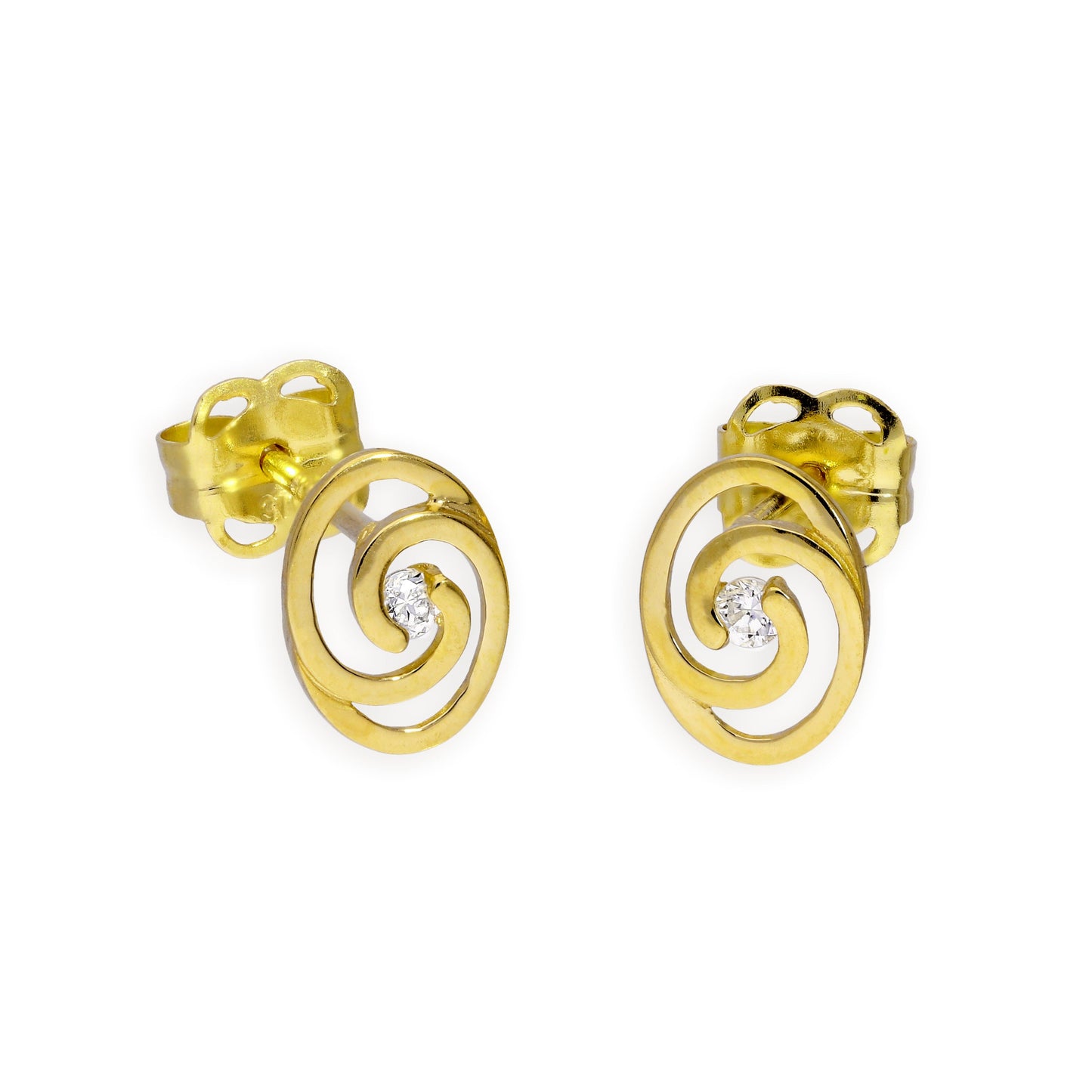 9ct Gold & Clear CZ Crystal Swirl Stud Earrings