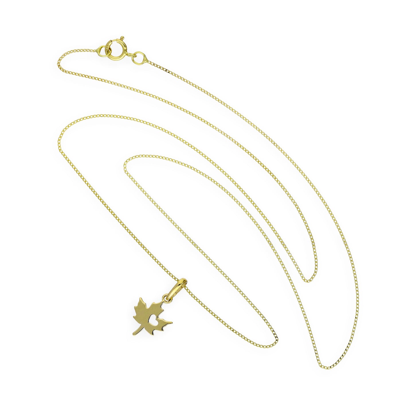 9ct Gold Leaf w Cut Out Heart Pendant Necklace 16 - 20 Inches