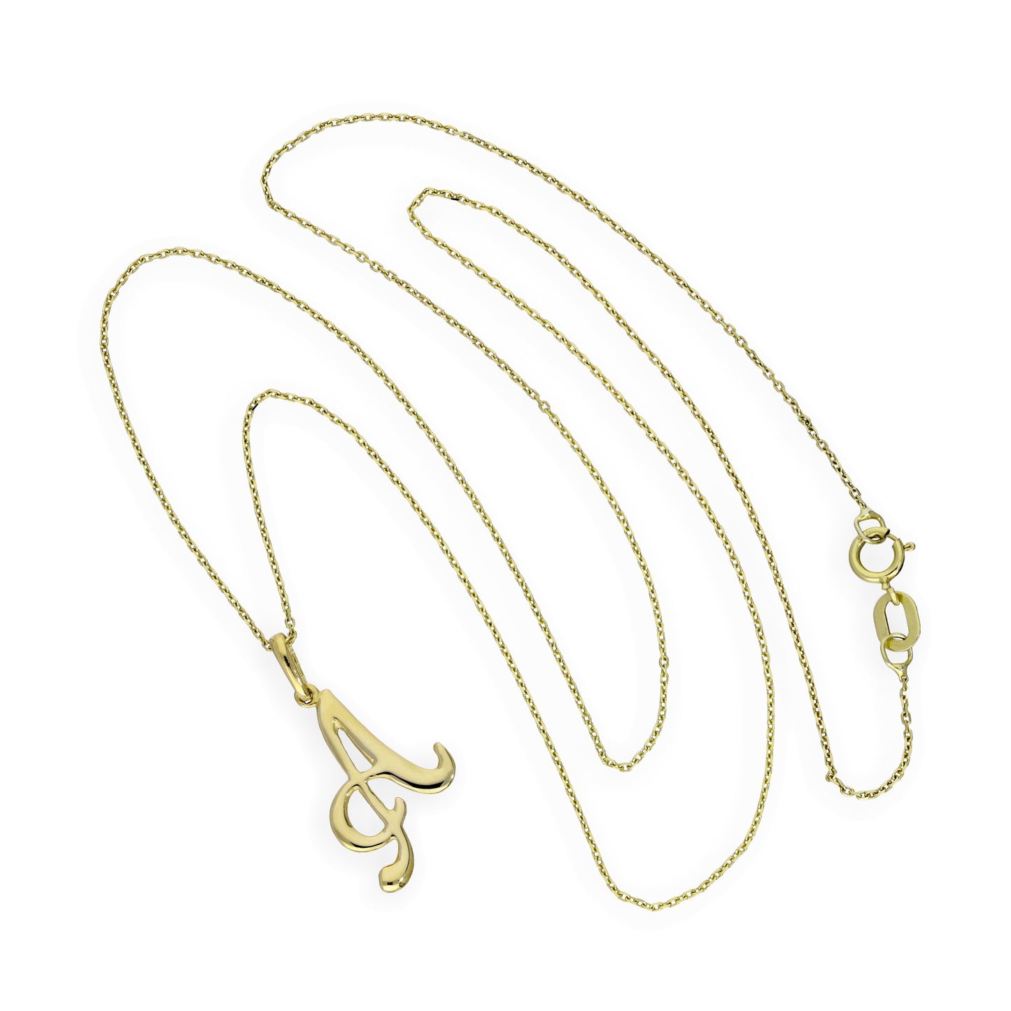 9ct Gold Fancy Calligraphy Script Letter A Pendant Necklace 16 - 20 Inches