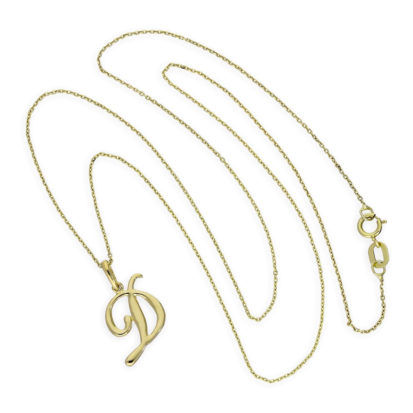 9ct Gold Fancy Calligraphy Script Letter D Pendant Necklace 16 - 20 Inches