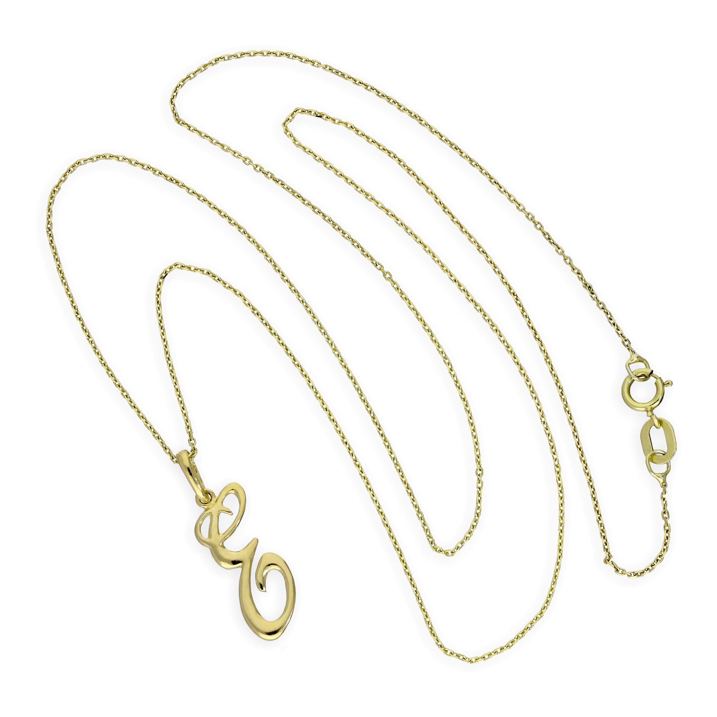 9ct Gold Fancy Calligraphy Script Letter E Pendant Necklace 16 - 20 Inches