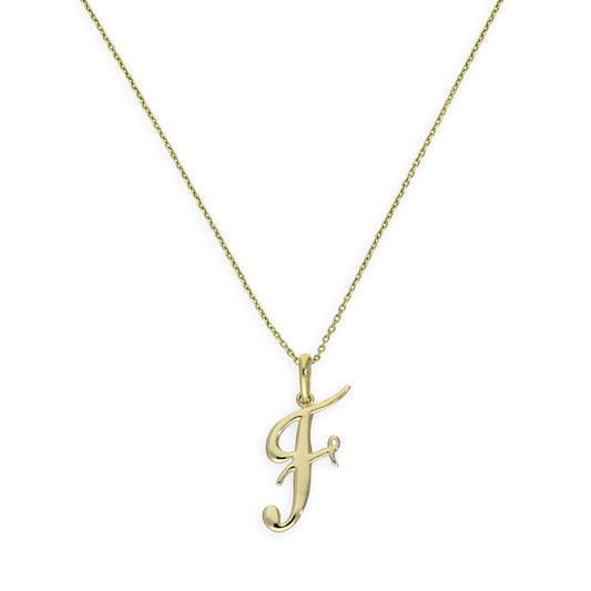 9ct Gold Fancy Calligraphy Script Letter F Pendant Necklace 16 - 20 Inches