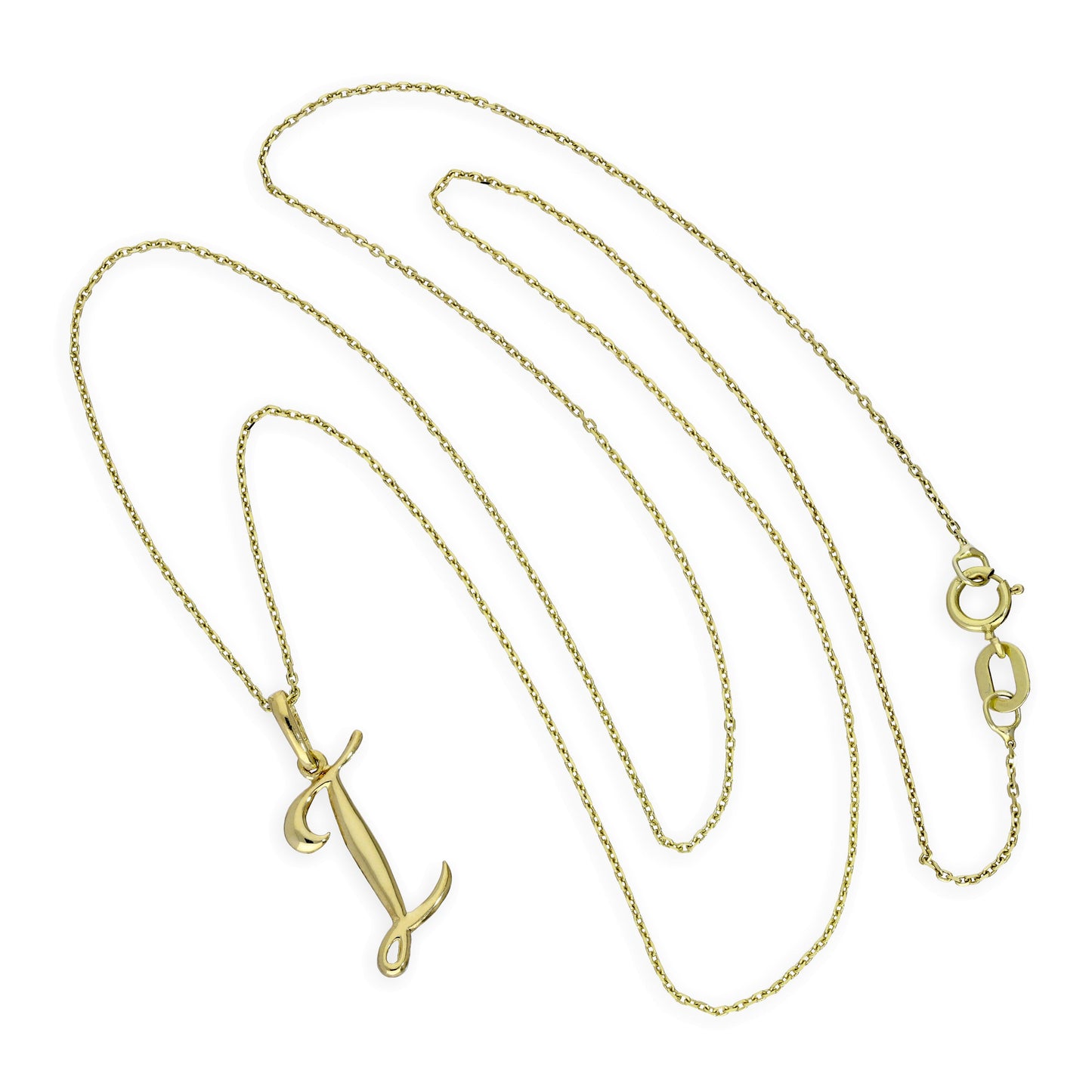 9ct Gold Fancy Calligraphy Script Letter I Pendant Necklace 16 - 20 Inches