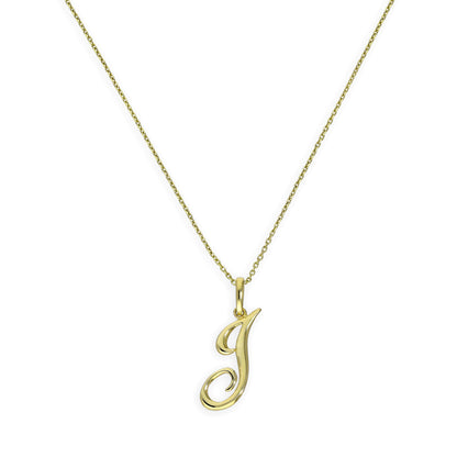 9ct Gold Fancy Calligraphy Script Letter J Pendant Necklace 16 - 20 Inches