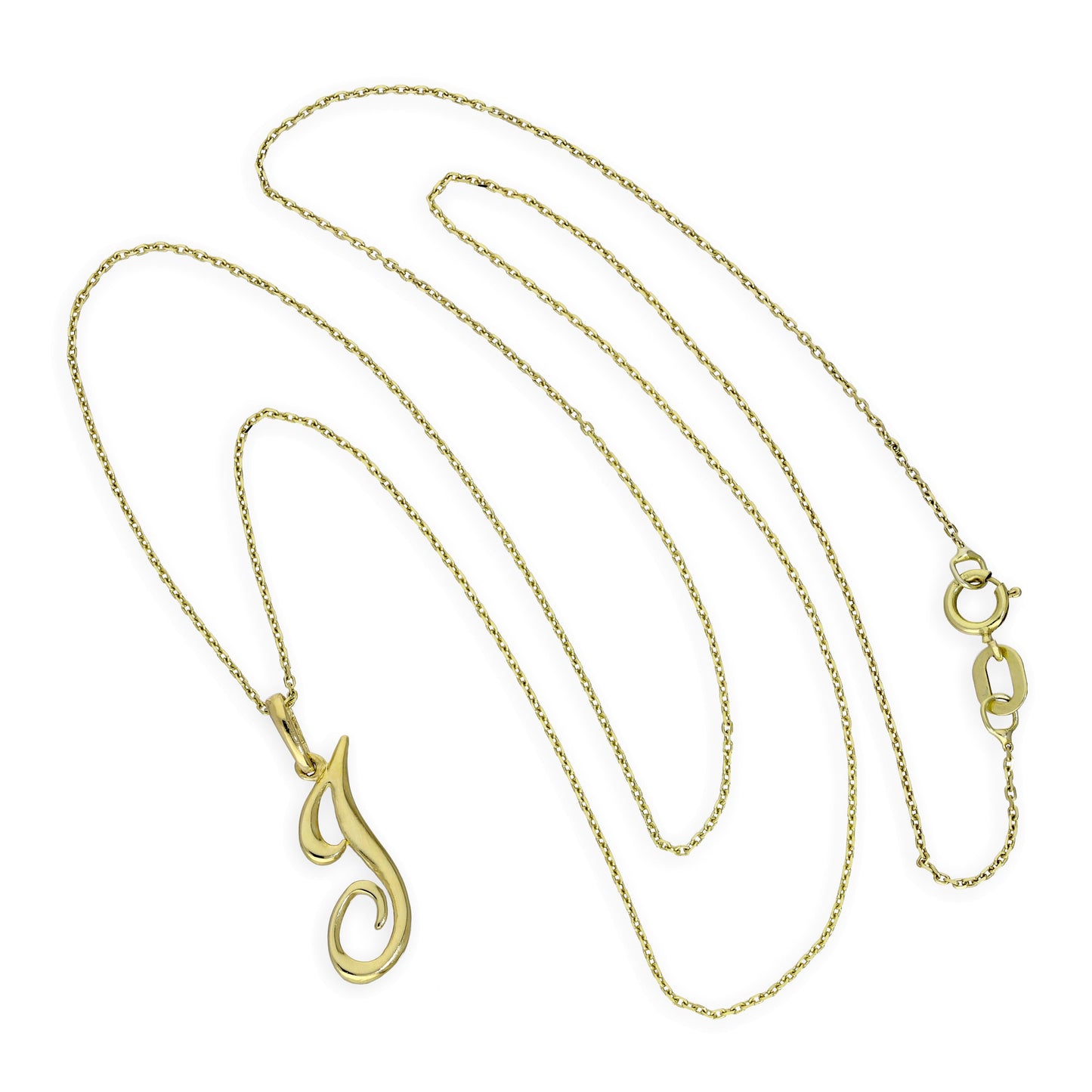 9ct Gold Fancy Calligraphy Script Letter J Pendant Necklace 16 - 20 Inches