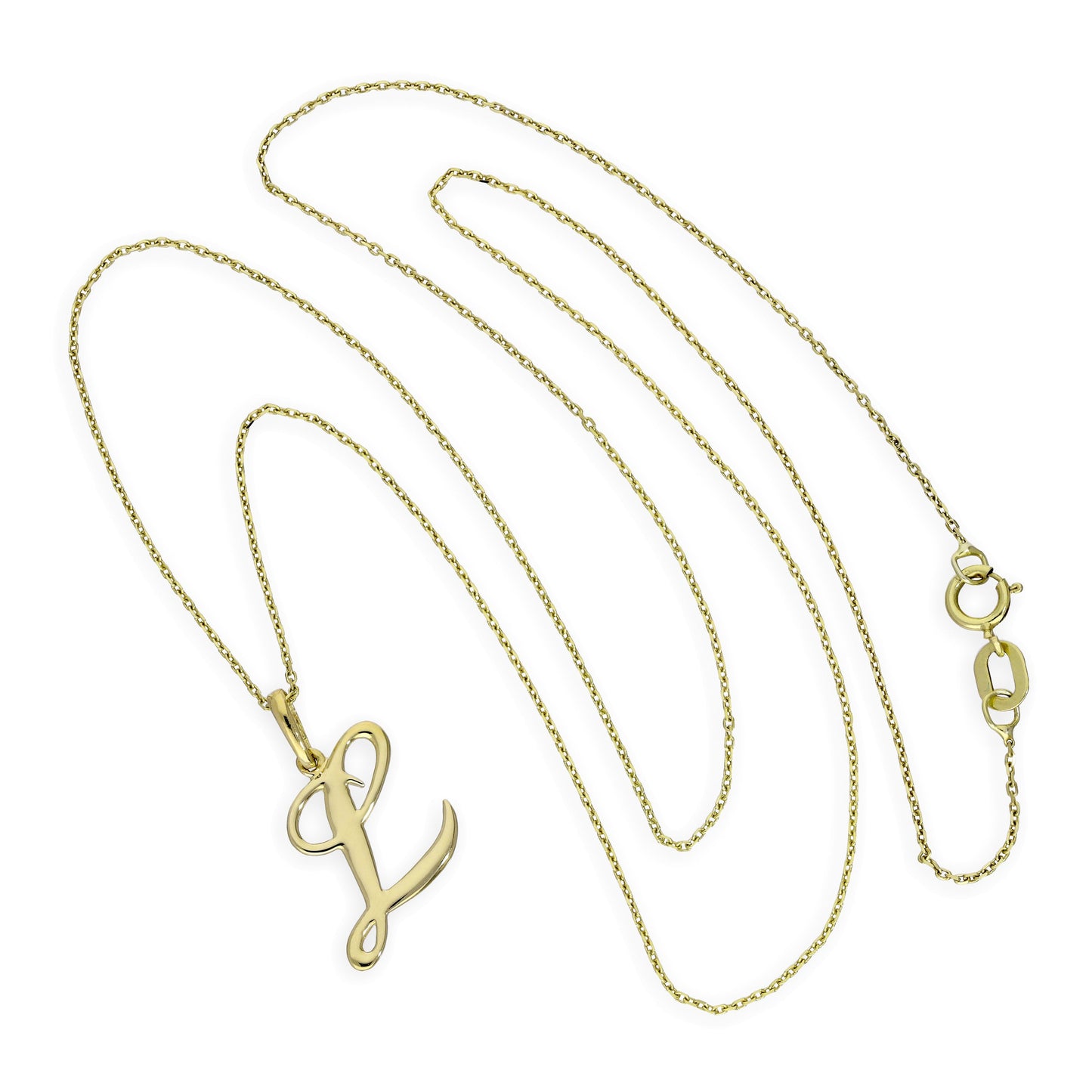 9ct Gold Fancy Calligraphy Script Letter L Pendant Necklace 16 - 20 Inches