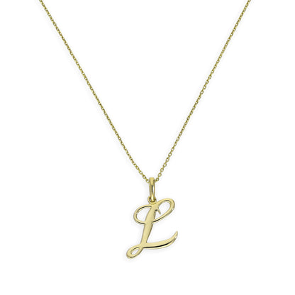 9ct Gold Fancy Calligraphy Script Letter L Pendant Necklace 16 - 20 Inches