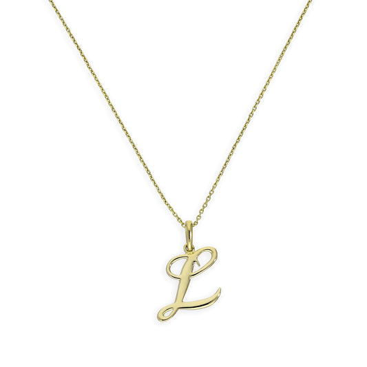 9ct Gold Fancy Calligraphy Script Letter L Pendant Necklace 16 - 20 Inches