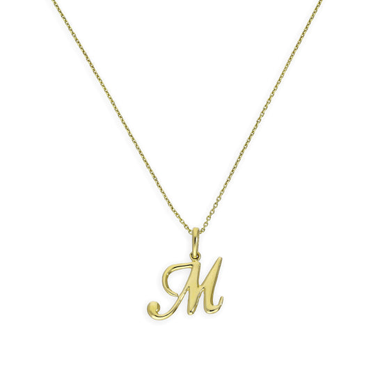9ct Gold Fancy Calligraphy Script Letter M Pendant Necklace 16 - 20 Inches
